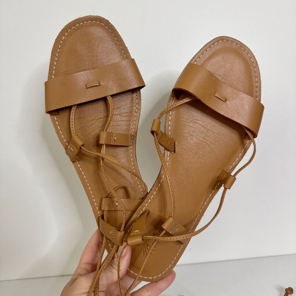 Madewell The Boardwalk Lace-Up Leather Sandal - Desert Camel (Tan) | Size 9 - Picture 3 of 9